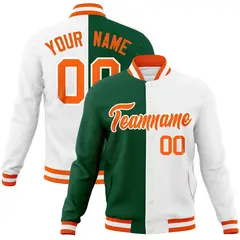 Green White-Orange Two Tone Split Varsity Full-Snap Letterman Jacket 1