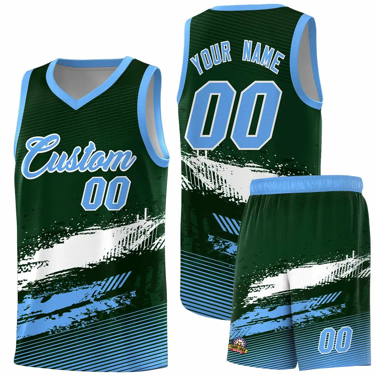 Green White Powder Blue Graffiti Basketball Jersey