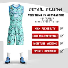 Green White-Powder Blue Graffiti Pattern Mesh Basketball Jersey Sets 2