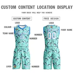 Green White-Powder Blue Graffiti Pattern Mesh Basketball Jersey Sets 3