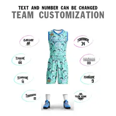 Green White-Powder Blue Graffiti Pattern Mesh Basketball Jersey Sets 4