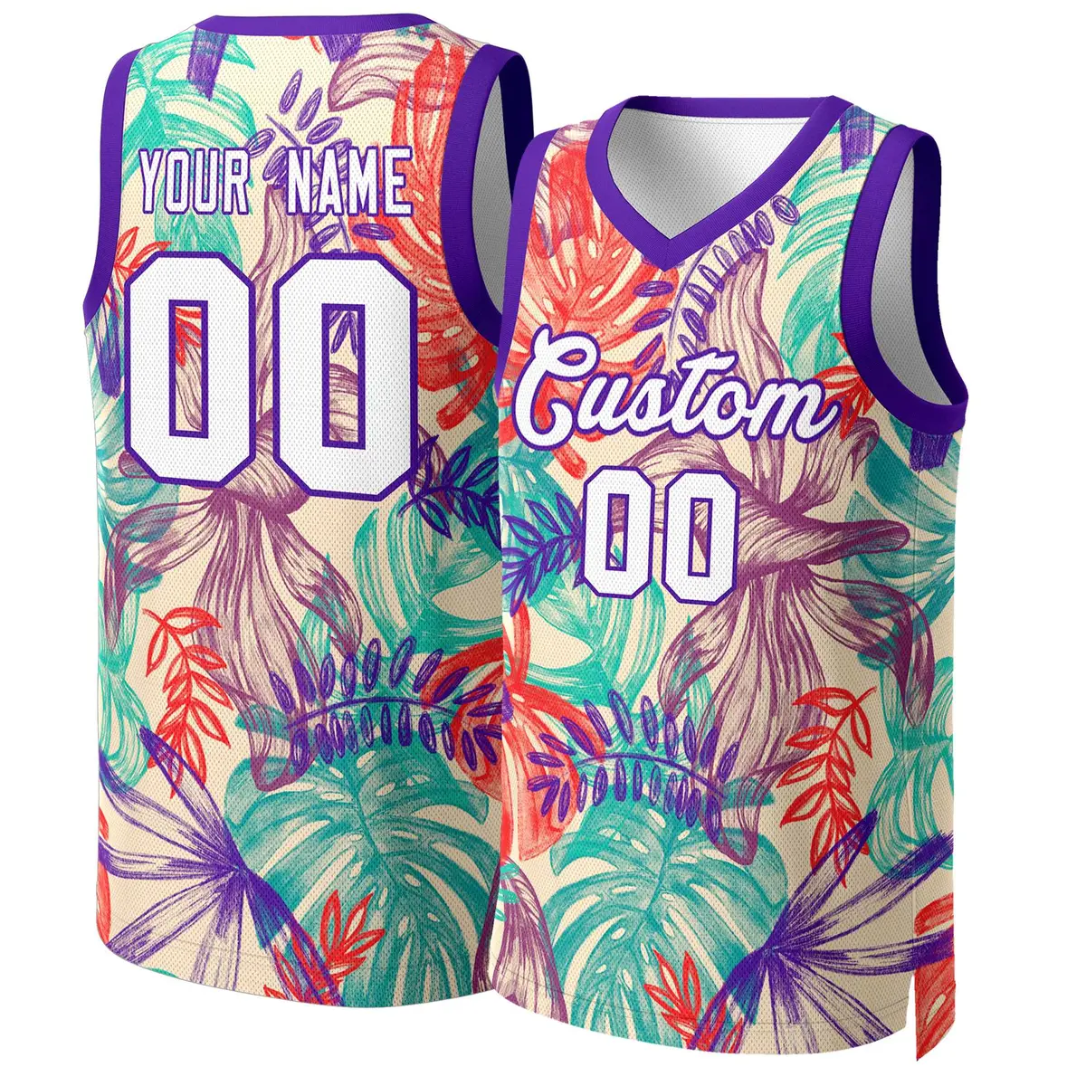Green White-Purple Graffiti Pattern Mesh Basketball Jersey Tops