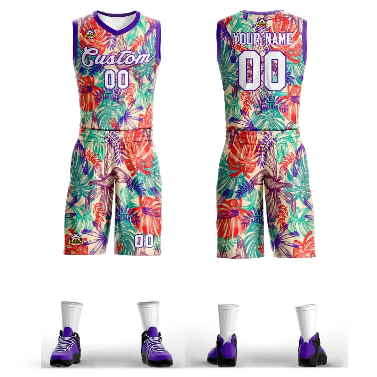 Green White-Purple Graffiti Pattern Mesh Basketball Jersey