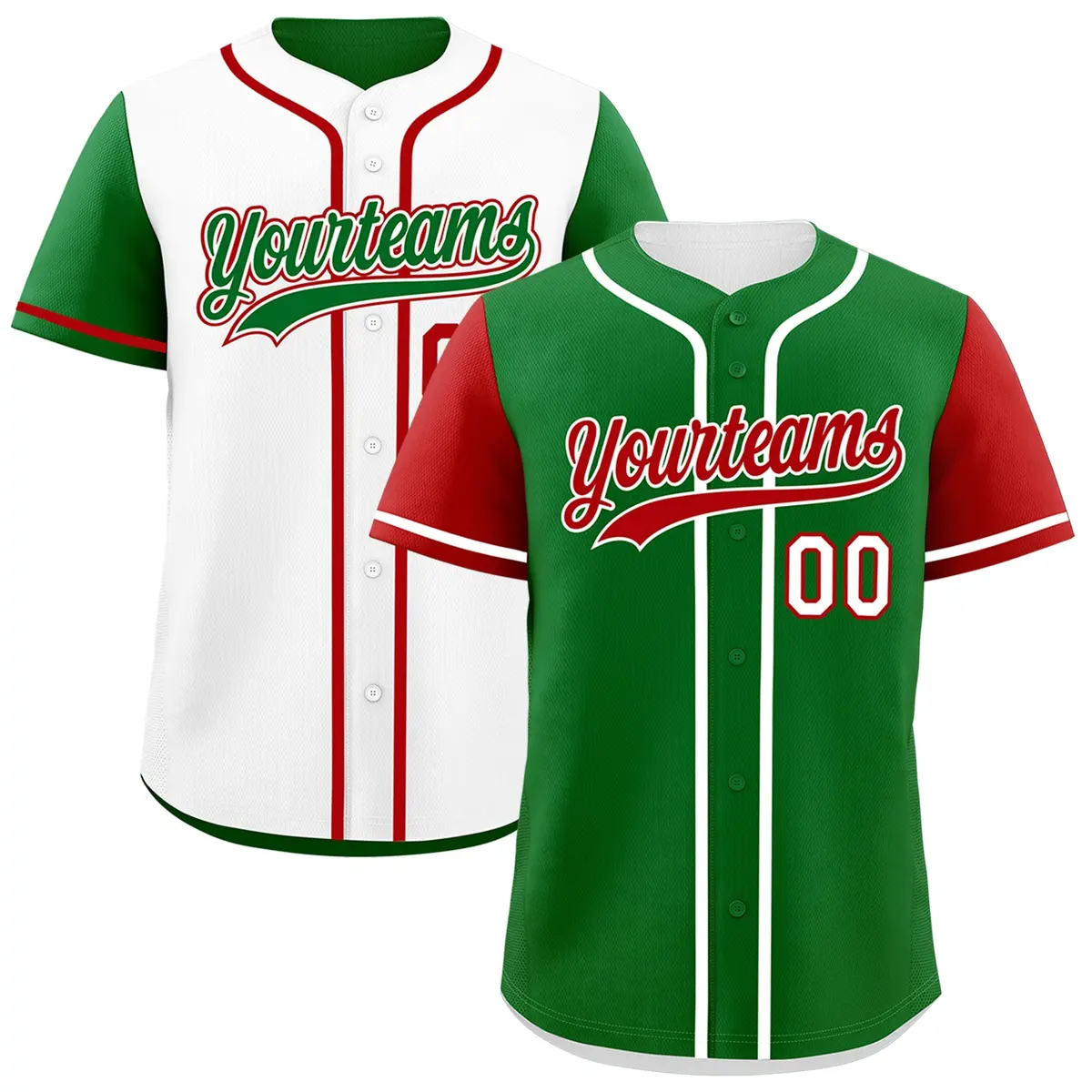 Green White Raglan Sleeves Reversible Baseball Jersey