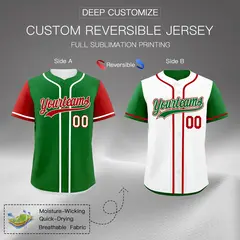 Green White Raglan Sleeves Reversible Baseball Jersey 2