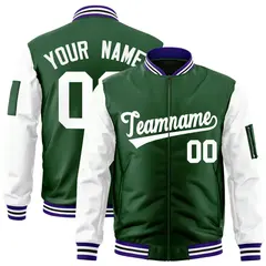 Green-White Raglan Sleeves Varsity Letterman Bomber Jacket 1