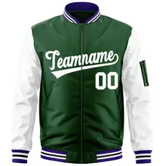Green-White Raglan Sleeves Varsity Letterman Bomber Jacket 3