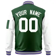Green-White Raglan Sleeves Varsity Letterman Bomber Jacket 4