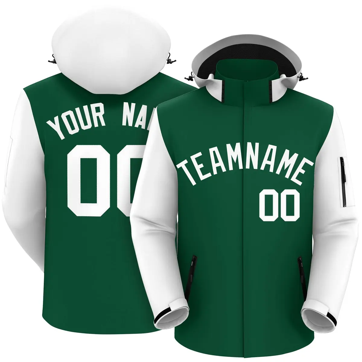 Green White Raglan Sleeves Waterproof Jacket