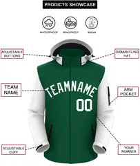 Green White Raglan Sleeves Waterproof Jacket 2
