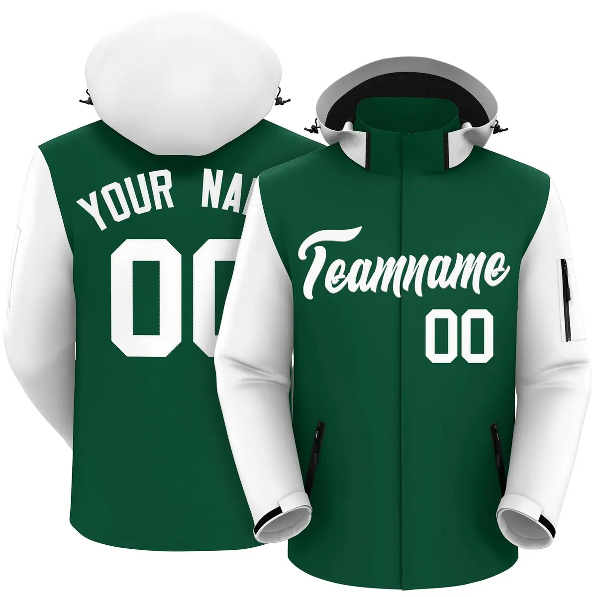 Green White Raglan Sleeves Waterproof Jacket
