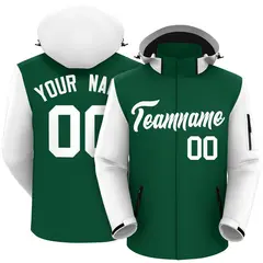 Green White Raglan Sleeves Waterproof Jacket 1