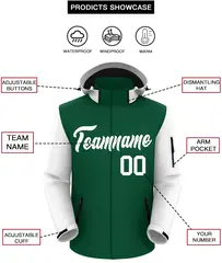 Green White Raglan Sleeves Waterproof Jacket 2