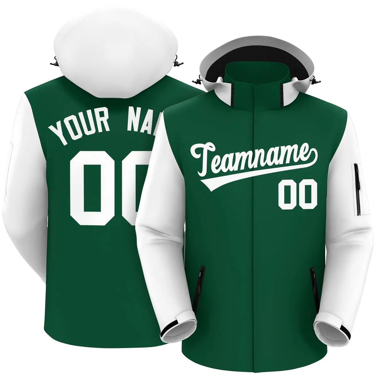 Green White Raglan Sleeves Wind and Rain Jacket