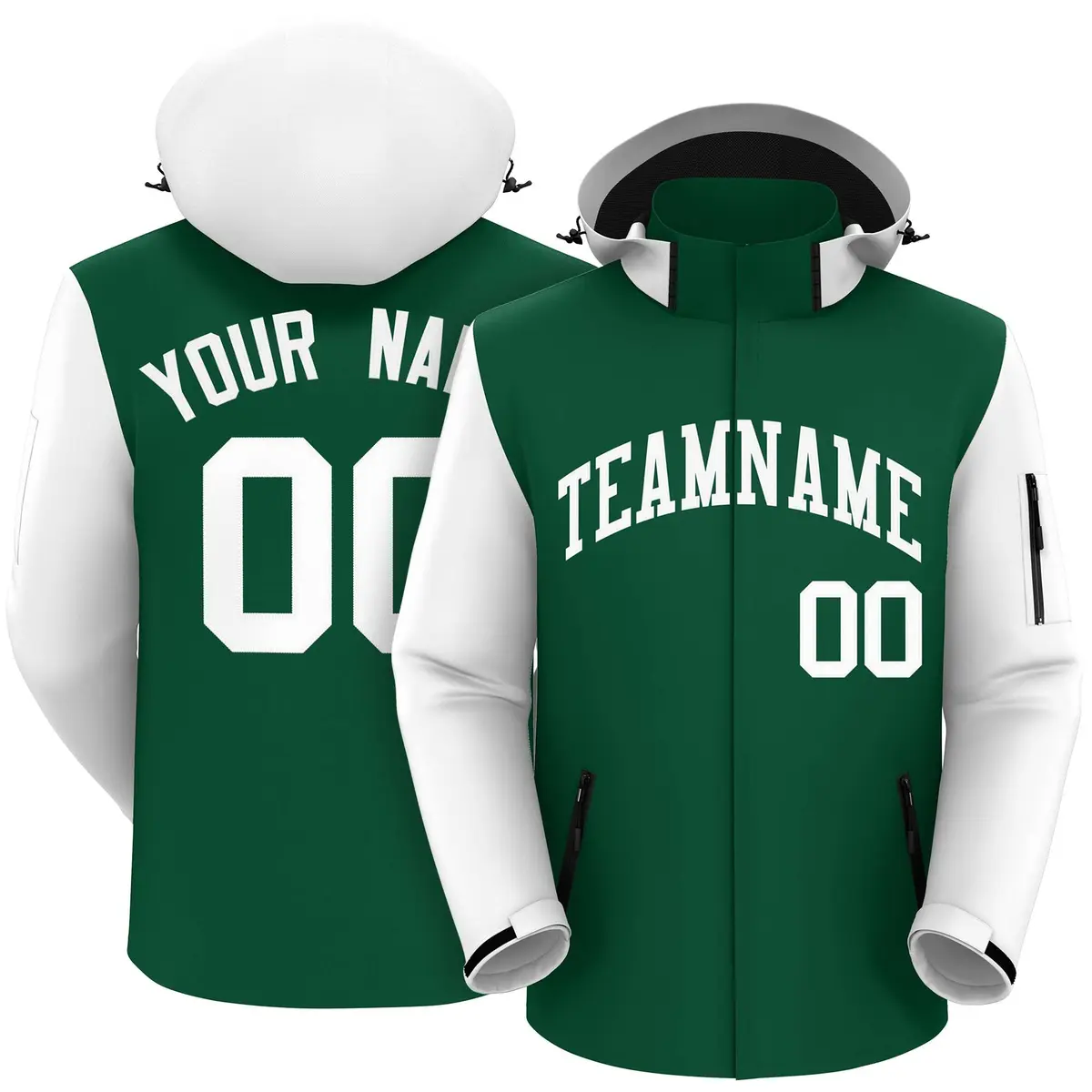 Green White Raglan Sleeves Wind and Rain Jacket