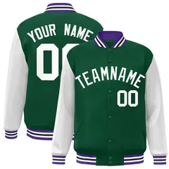 Green White Raglan Varsity Full-Snap Letterman Jacket 1