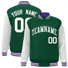 Green White Raglan Varsity Full-Snap Letterman Jacket
