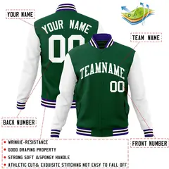 Green White Raglan Varsity Full-Snap Letterman Jacket 4