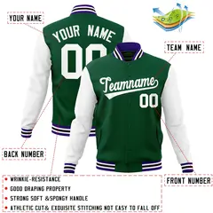 Green White Raglan Varsity Full-Snap Letterman Jacket 4