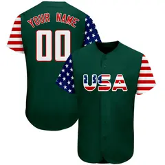 Green White-Red American Flag Baseball Jersey