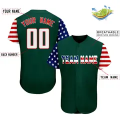 Green White-Red American Flag Baseball Jersey 2