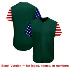 Green White-Red American Flag Baseball Jersey 7