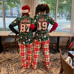 Green White-Red Christmas Graffiti Striped Baseball Jersey 5