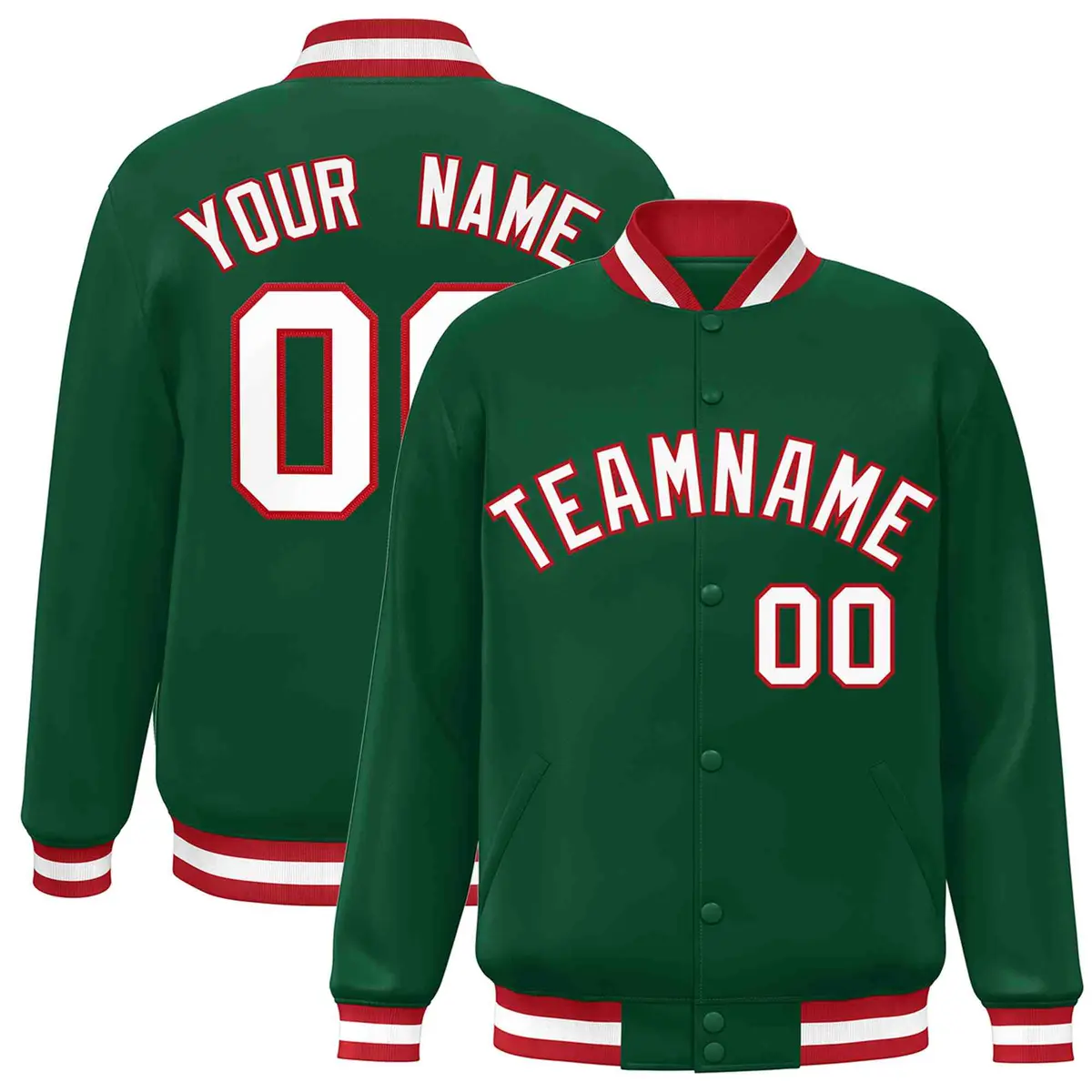 Green White-Red Classic Varsity Full-Snap Letterman Jacket