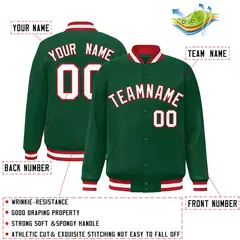 Green White-Red Classic Varsity Full-Snap Letterman Jacket 2