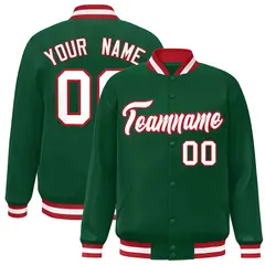 Green White-Red Classic Varsity Full-Snap Letterman Jacket 1