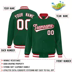 Green White-Red Classic Varsity Full-Snap Letterman Jacket 2