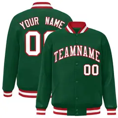 Green White-Red Classic Varsity Full-Snap Letterman Jacket 1