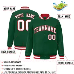 Green White-Red Classic Varsity Full-Snap Letterman Jacket 2