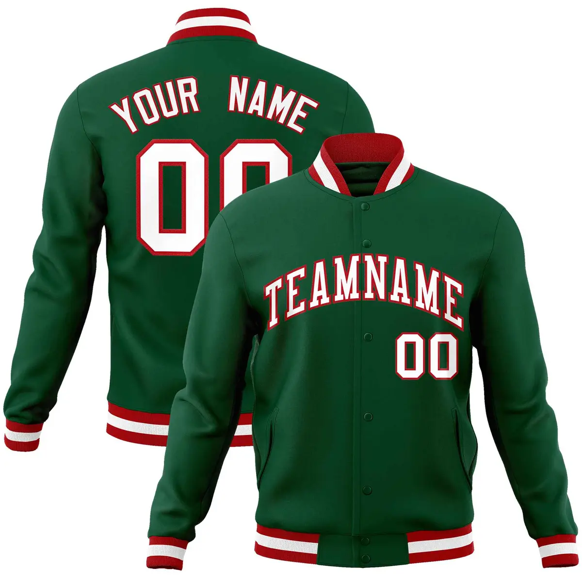 Green White-Red Classic Varsity Full-Snap Letterman Jacket