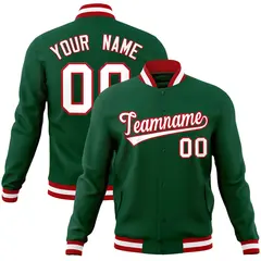 Green White-Red Classic Varsity Full-Snap Letterman Jacket