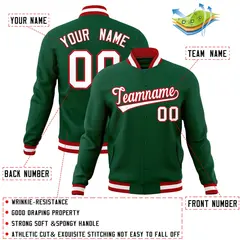 Green White-Red Classic Varsity Full-Snap Letterman Jacket 4