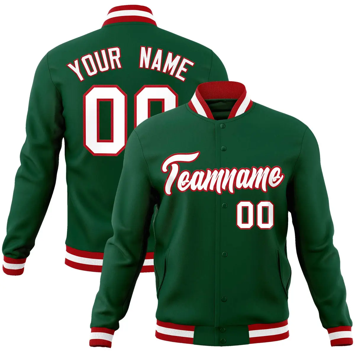 Green White-Red Classic Varsity Full-Snap Letterman Jacket