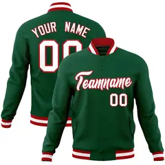 Green White-Red Classic Varsity Full-Snap Letterman Jacket 1