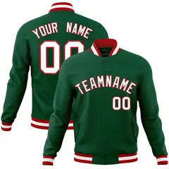Green White-Red Classic Varsity Full-Snap Letterman Jacket