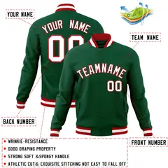Green White-Red Classic Varsity Full-Snap Letterman Jacket 4