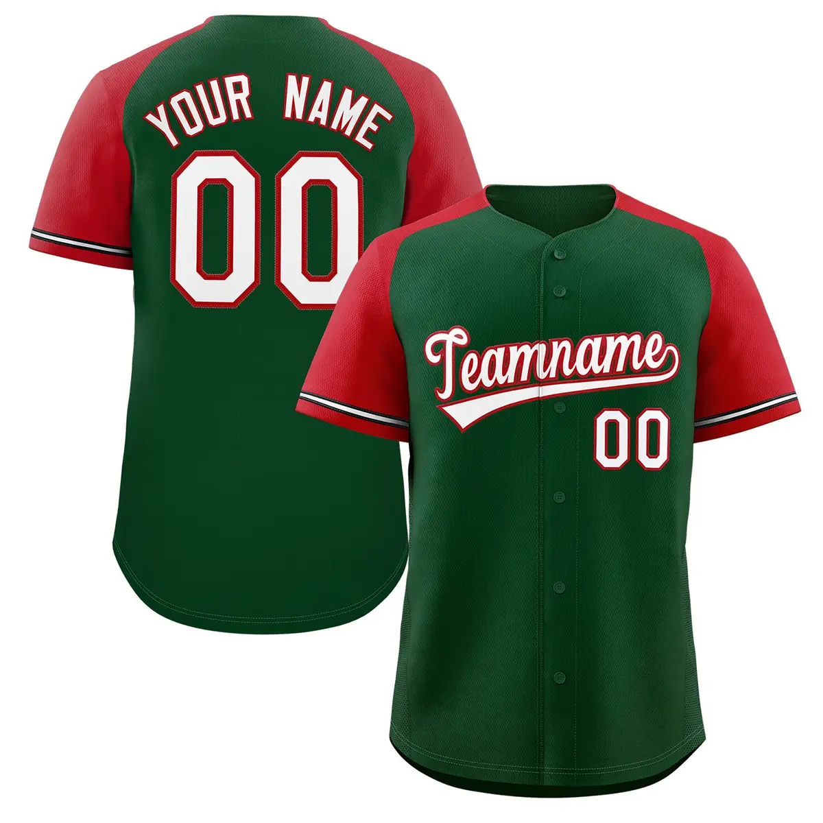 Green White-Red Raglan Sleeves Authentic Baseball Jersey