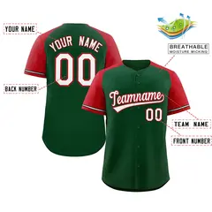 Green White-Red Raglan Sleeves Authentic Baseball Jersey 2
