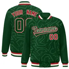 Green White-Red Stripe Graffiti Pattern Varsity Full-Snap Jacket