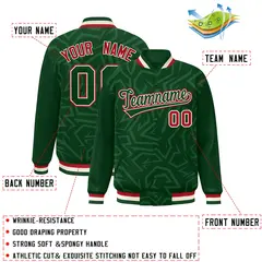 Green White-Red Stripe Graffiti Pattern Varsity Full-Snap Jacket 2