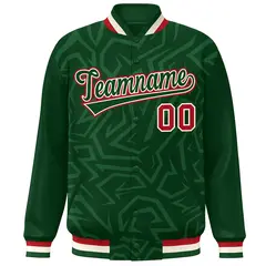 Green White-Red Stripe Graffiti Pattern Varsity Full-Snap Jacket 3
