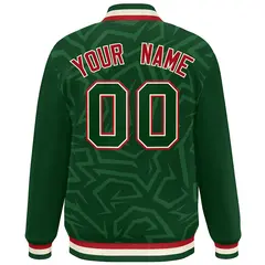 Green White-Red Stripe Graffiti Pattern Varsity Full-Snap Jacket 4