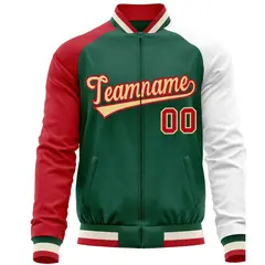 Green White-Red Varsity Full-Zip Raglan Letterman Baseball Jacket 5