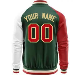 Green White-Red Varsity Full-Zip Raglan Letterman Baseball Jacket 6
