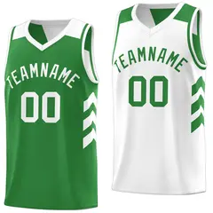 Green White Reversible Double Side Basketball Jersey