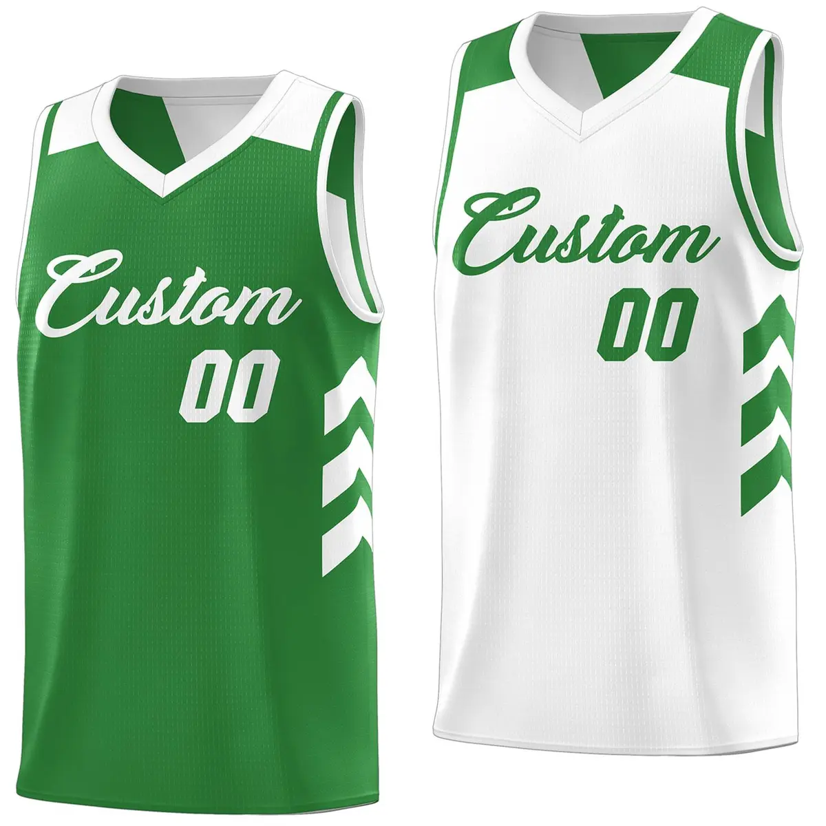 Green White Reversible Double Side Basketball Jersey